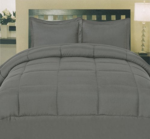 Sweet Home Collection 5 Piece Comforter Set Bag Solid Color All Season Soft Down Alternative Blanket & Luxurious Microfiber Bed Sheets, Gray, Twin1