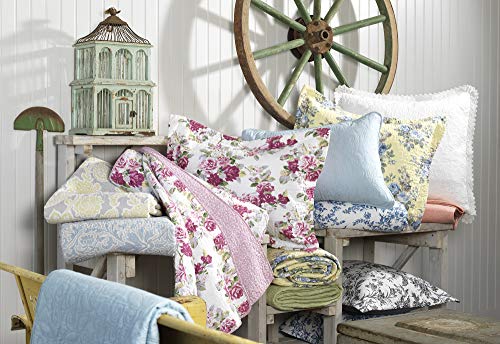 Laura Ashley - Twin Quilt Set, Reversible Cotton Bedding with Matching Sham, Farmhouse Inspired Home Decor (Paisley Printed Patchwork Blue, Twin)1