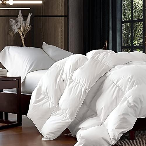 Luxurious King/California King Size Goose Down Fiber Waterfowl Feather Fiber Comforter Duvet, 100% Egyptian Cotton Cover, 58 oz. Fill Weight, Baffle Box Design, White Solid1