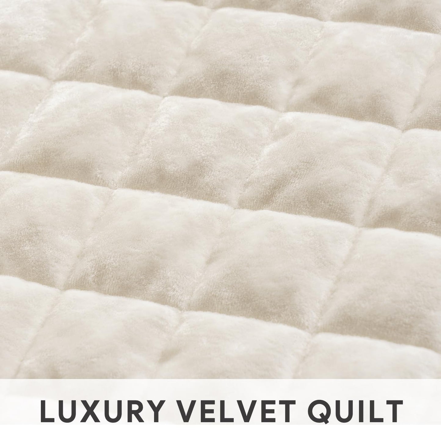 RECYCO Luxury Velvet Quilt Set King Size, Lightweight Velvet Comforter Set, Oversized Bedspread Coverlet Quilted Bedding Set, with 2 Matching Pillow Shams, for All Season, Cream White