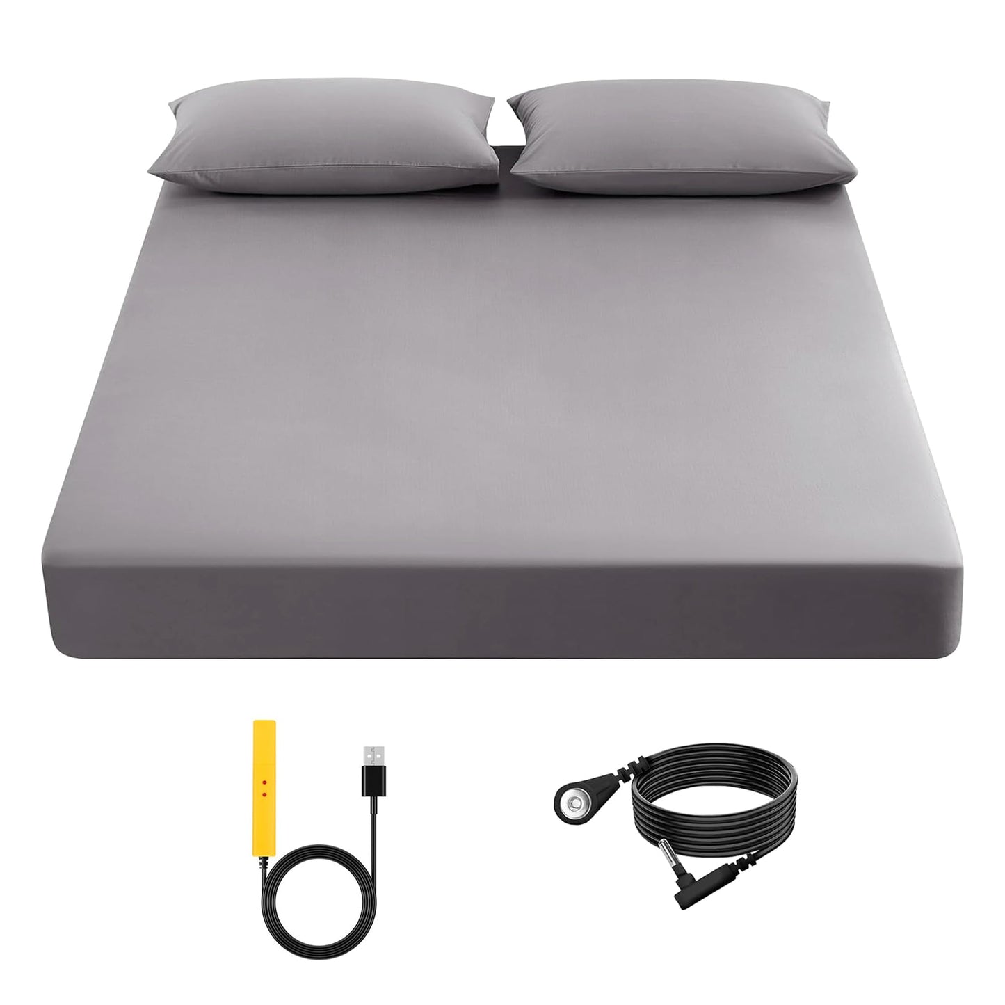 Grounding Sheet, 90% Organic Cotton+10% Pure Silver Organic Fitted Grounded Sheet for Improved Sleep, Pain Relief - Earth Connected Bedding (Gray, (78.4 * 80.2 * 15inch))