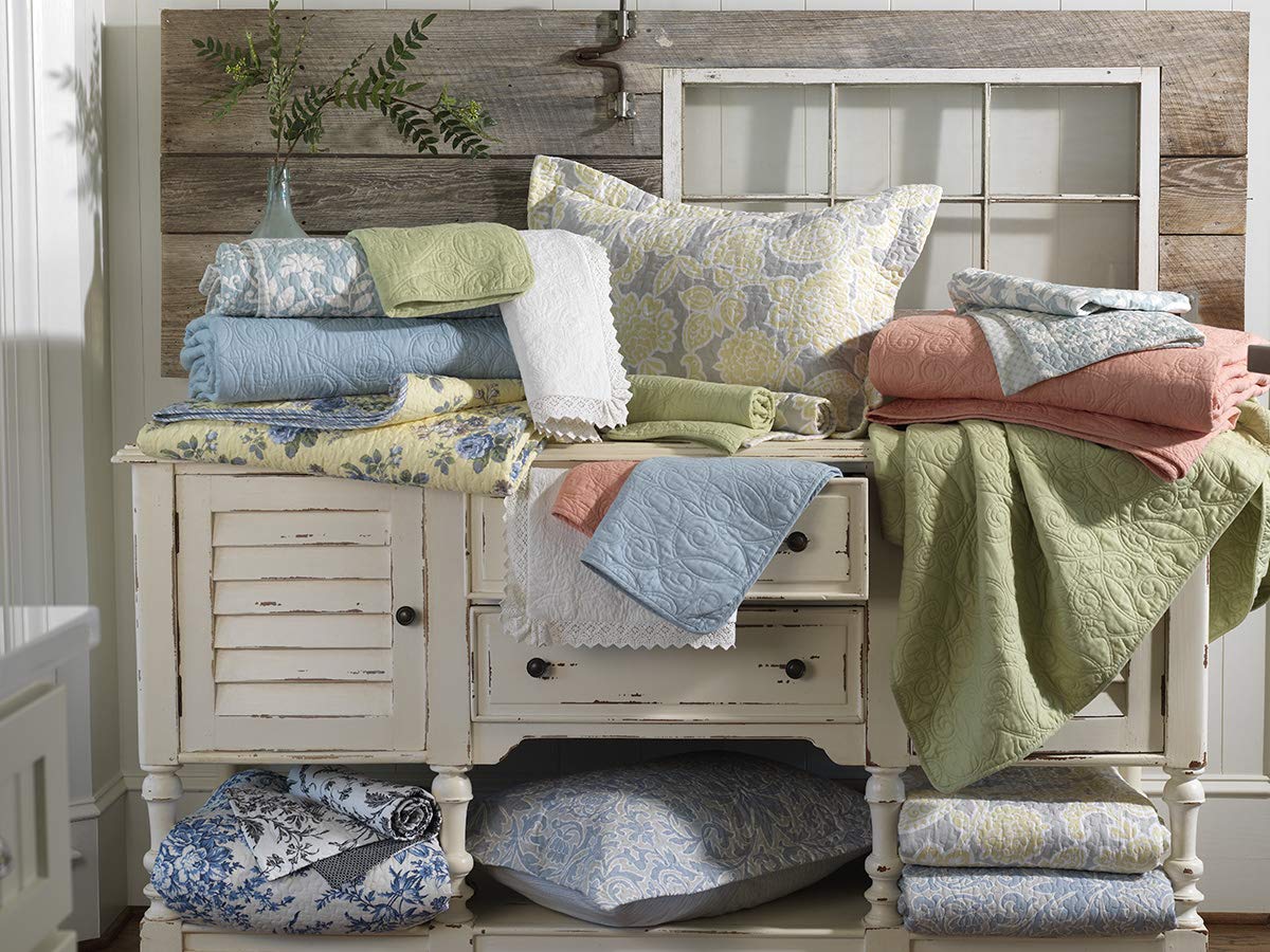 Laura Ashley - Twin Quilt Set, Reversible Cotton Bedding with Matching Sham, Farmhouse Inspired Home Decor (Paisley Printed Patchwork Blue, Twin)1