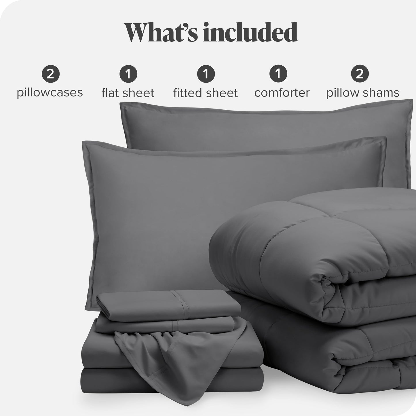 Bare Home Bed-in-A-Bag 7 Piece Comforter & Sheet Set - Full - Goose Down Alternative - Ultra-Soft 1800 Premium - Bedding Set (Full, Grey/Grey)