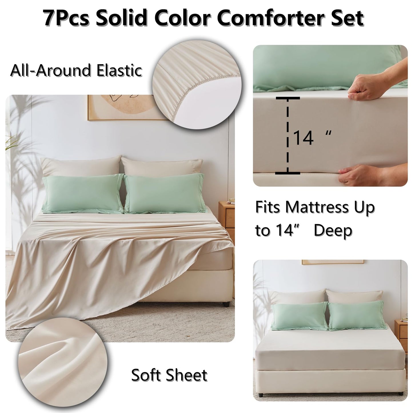 CozyLux Sage Green Comforter Set Queen 7 Pieces Queen Bedding Set Contrasting Design with Comforter, Flat Sheets, Fitted Sheet, Pillowcases & Shams, Boho Bed in a Bag Queen for All Season1