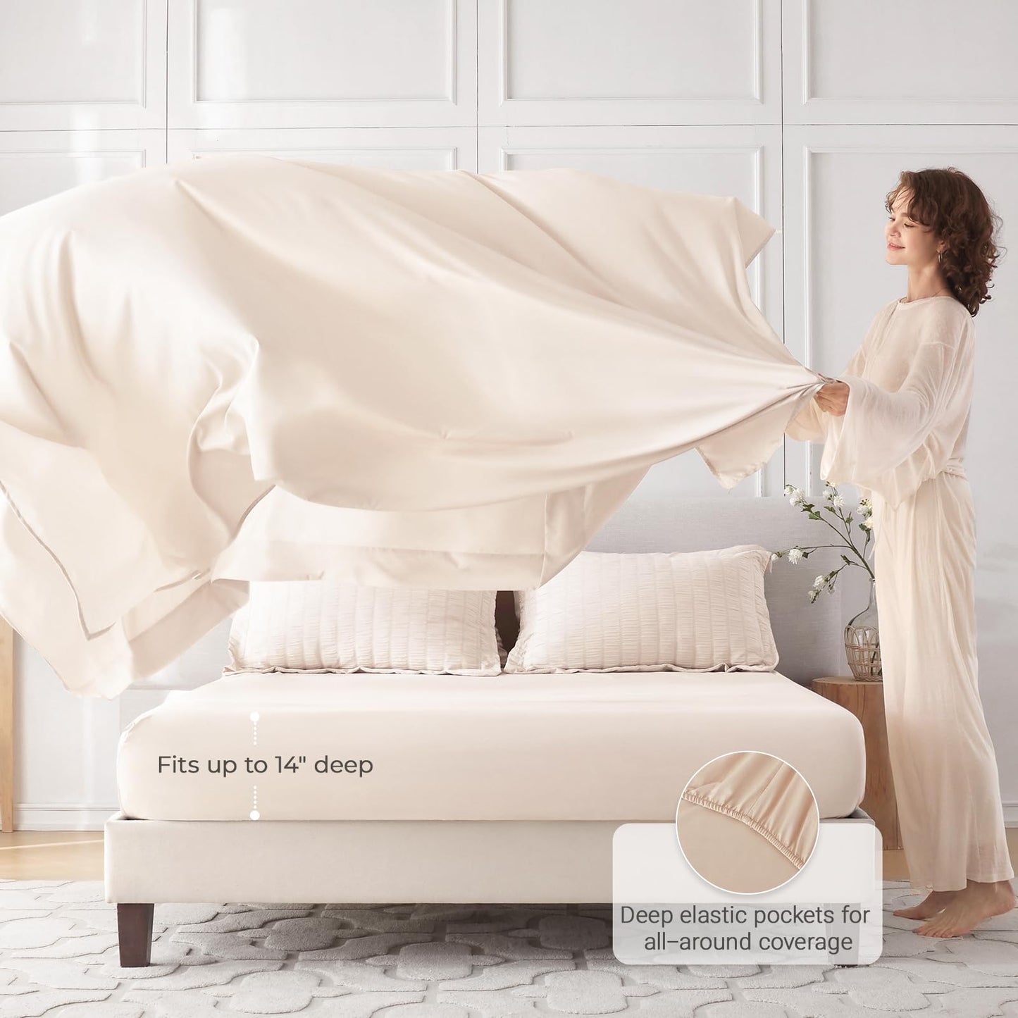 MUXHOMO 7 Pieces King Comforter Set, Seersucker Bed in a Bag King Size, All Season Luxury Bedding Set with Comforter, Flat Sheet, Fitted Sheet, Pillowcases & Shams, Beige1