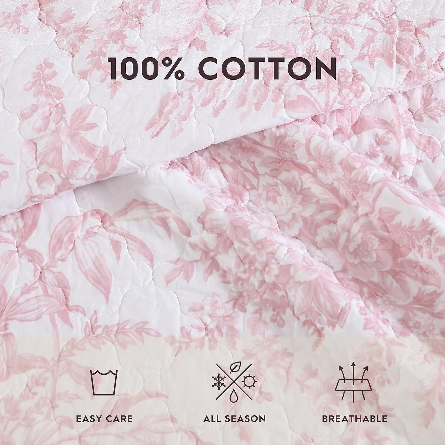 Laura Ashley - Queen Quilt Set, Reversible Cotton Bedding with Matching Shams, Lightweight Home Decor for All Seasons (Bedford Pink, Queen)1
