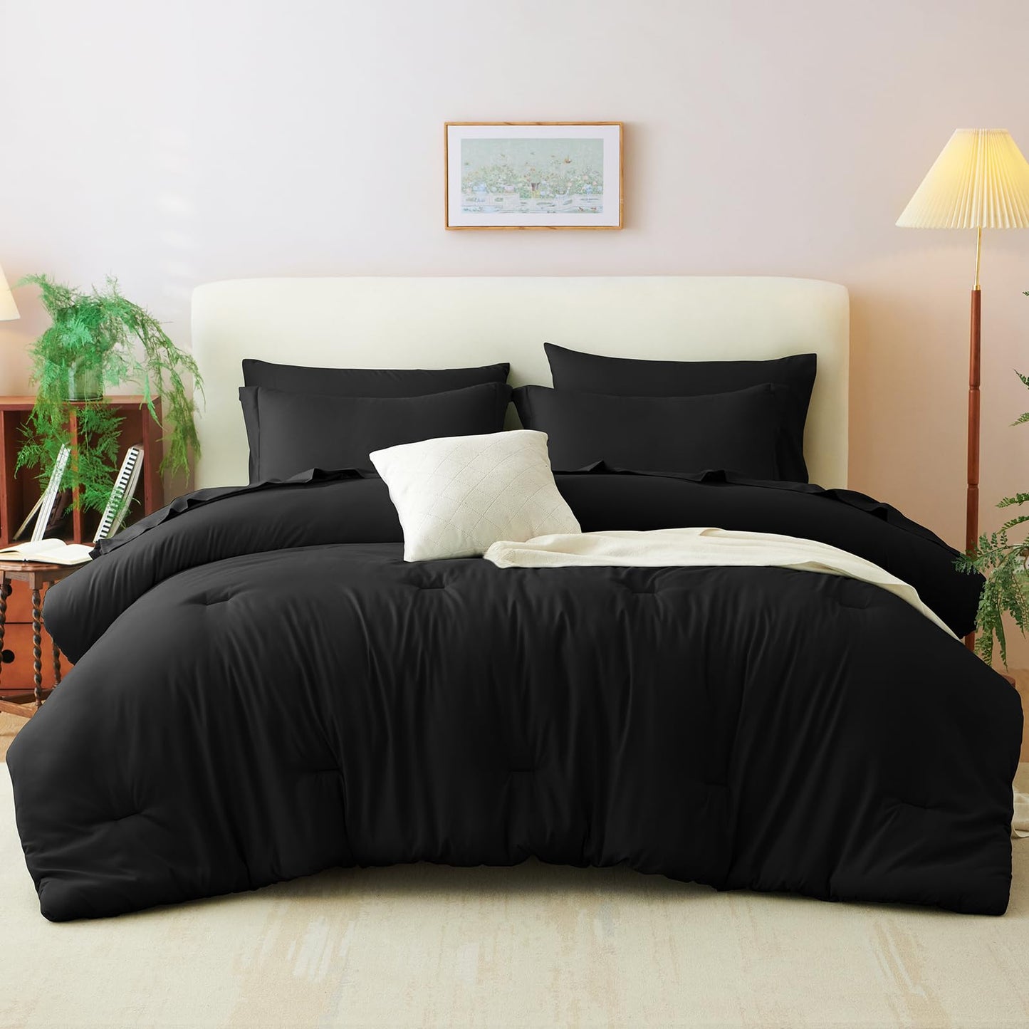 CozyLux Queen Comforter Set Black, 7 Pieces Bed in a Bag Soft Bedding Comforter Set with Sheets, All Season Boho 7PC Bed Sets with Comforter, Fitted Sheets, Flat Sheets, Pillow Shams and Pillowcases