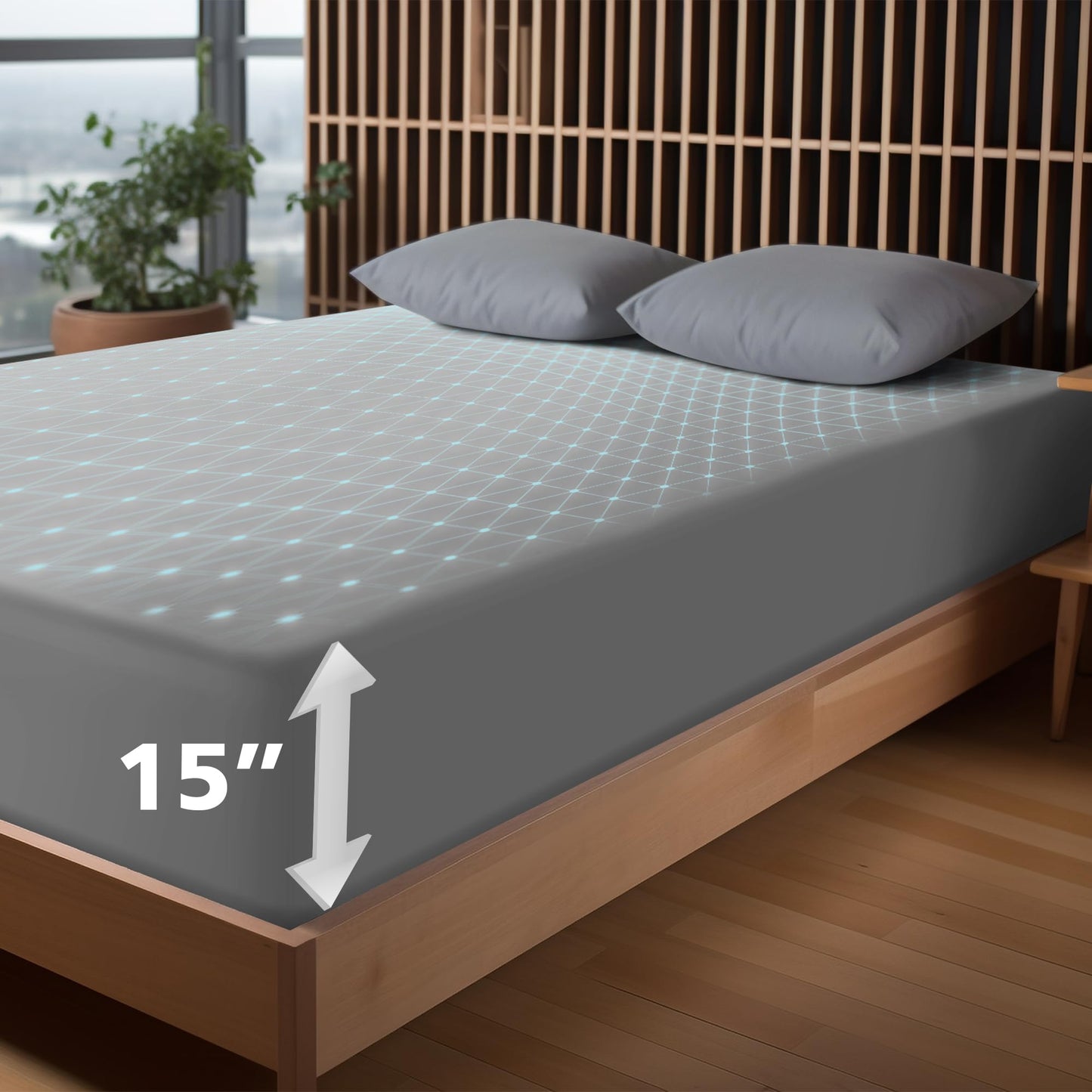 Grounding Sheet, 90% Organic Cotton+10% Pure Silver Organic Fitted Grounded Sheet for Improved Sleep, Pain Relief - Earth Connected Bedding (Gray, (78.4 * 80.2 * 15inch))
