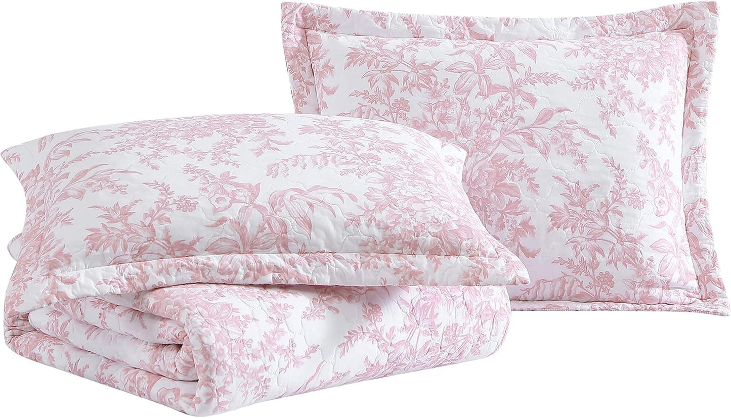 Laura Ashley - Queen Quilt Set, Reversible Cotton Bedding with Matching Shams, Lightweight Home Decor for All Seasons (Bedford Pink, Queen)1