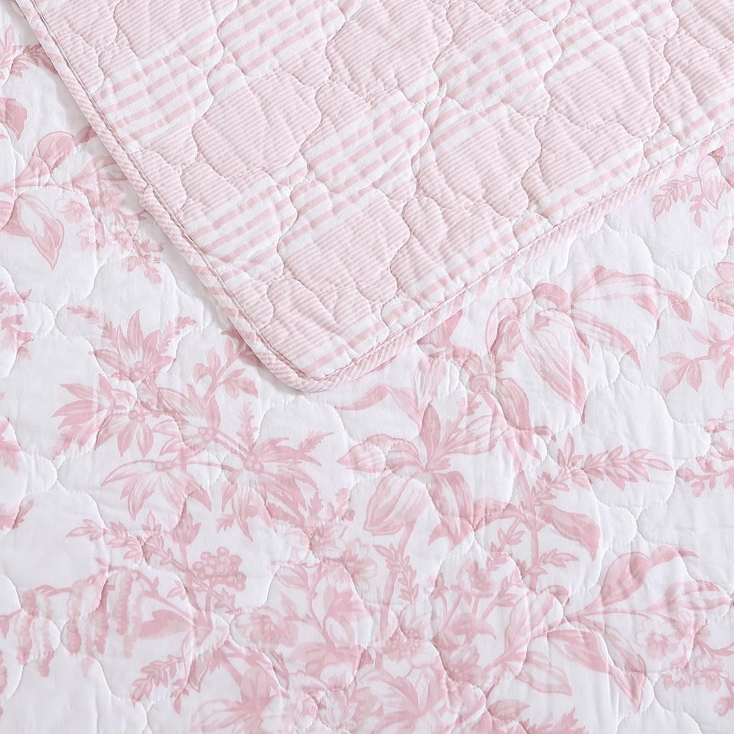 Laura Ashley - Queen Quilt Set, Reversible Cotton Bedding with Matching Shams, Lightweight Home Decor for All Seasons (Bedford Pink, Queen)1