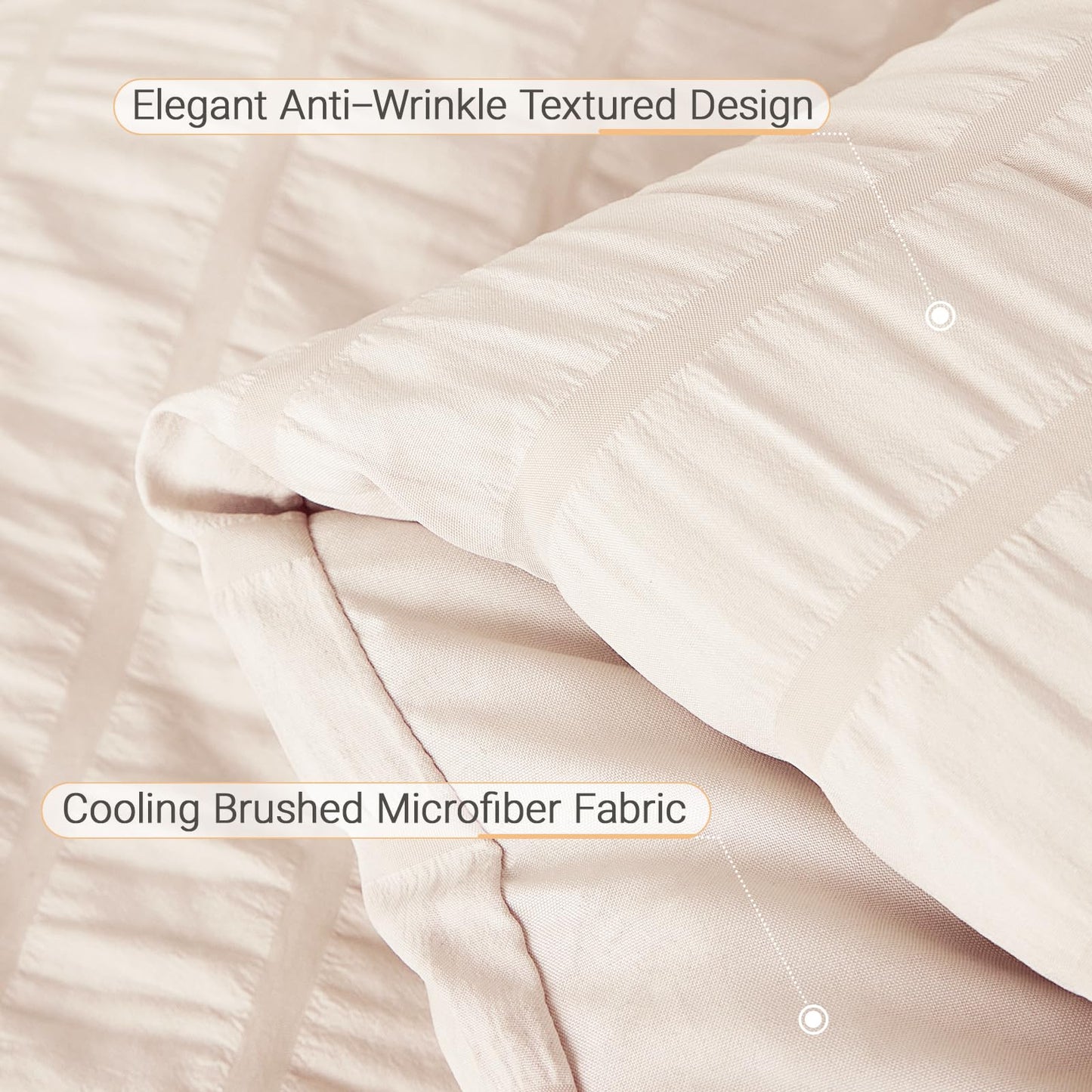 MUXHOMO 7 Pieces King Comforter Set, Seersucker Bed in a Bag King Size, All Season Luxury Bedding Set with Comforter, Flat Sheet, Fitted Sheet, Pillowcases & Shams, Beige1