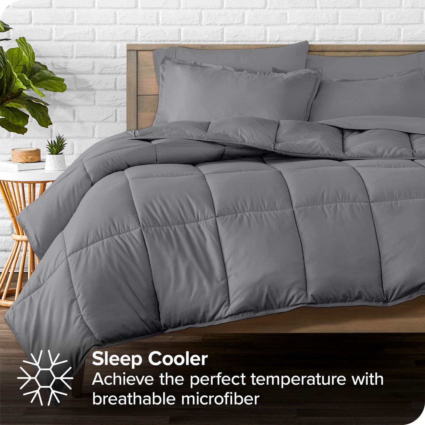 Bare Home Bed-in-A-Bag 7 Piece Comforter & Sheet Set - Full - Goose Down Alternative - Ultra-Soft 1800 Premium - Bedding Set (Full, Grey/Grey)