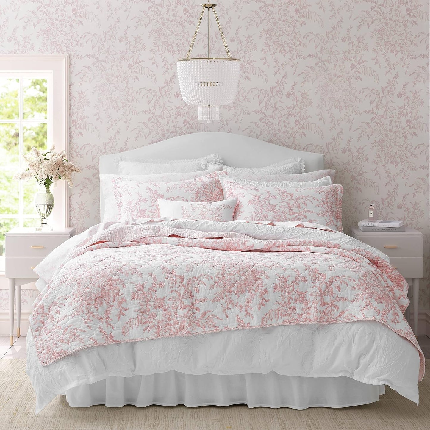 Laura Ashley - Queen Quilt Set, Reversible Cotton Bedding with Matching Shams, Lightweight Home Decor for All Seasons (Bedford Pink, Queen)1