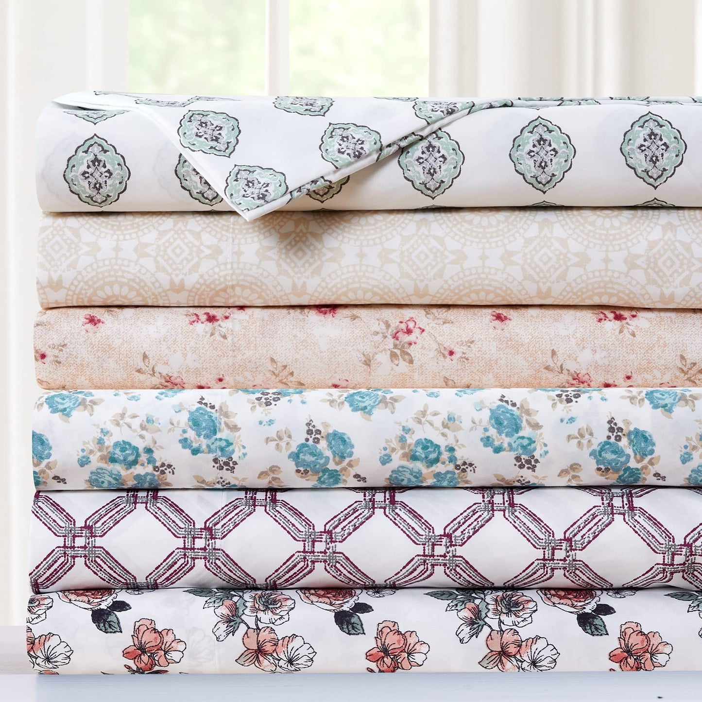 Modern Threads Silky Soft Microfiber and Wrinkle Free Sheets - Luxurious Microfiber Bed Sheets Includes Flat Sheet, Fitted Sheet with Deep Pockets, & Pillowcases Kashmir Rose, Queen1