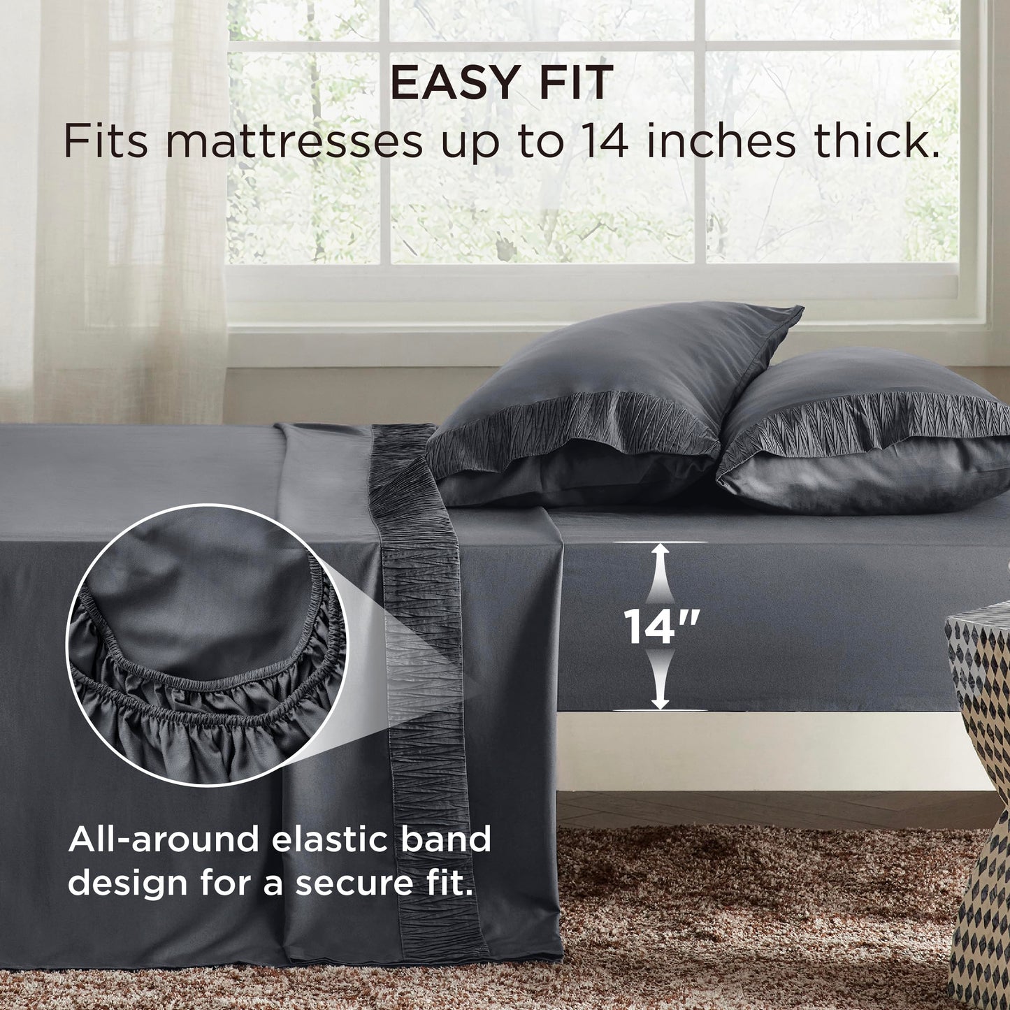 Bedsure Queen Sheet Set - 4 Pieces Soft Queen Size Sheets - Breathable & Cooling - Hotel Luxury - Easy Care Polyester Microfiber Bedding for Women, Men, Dark Grey