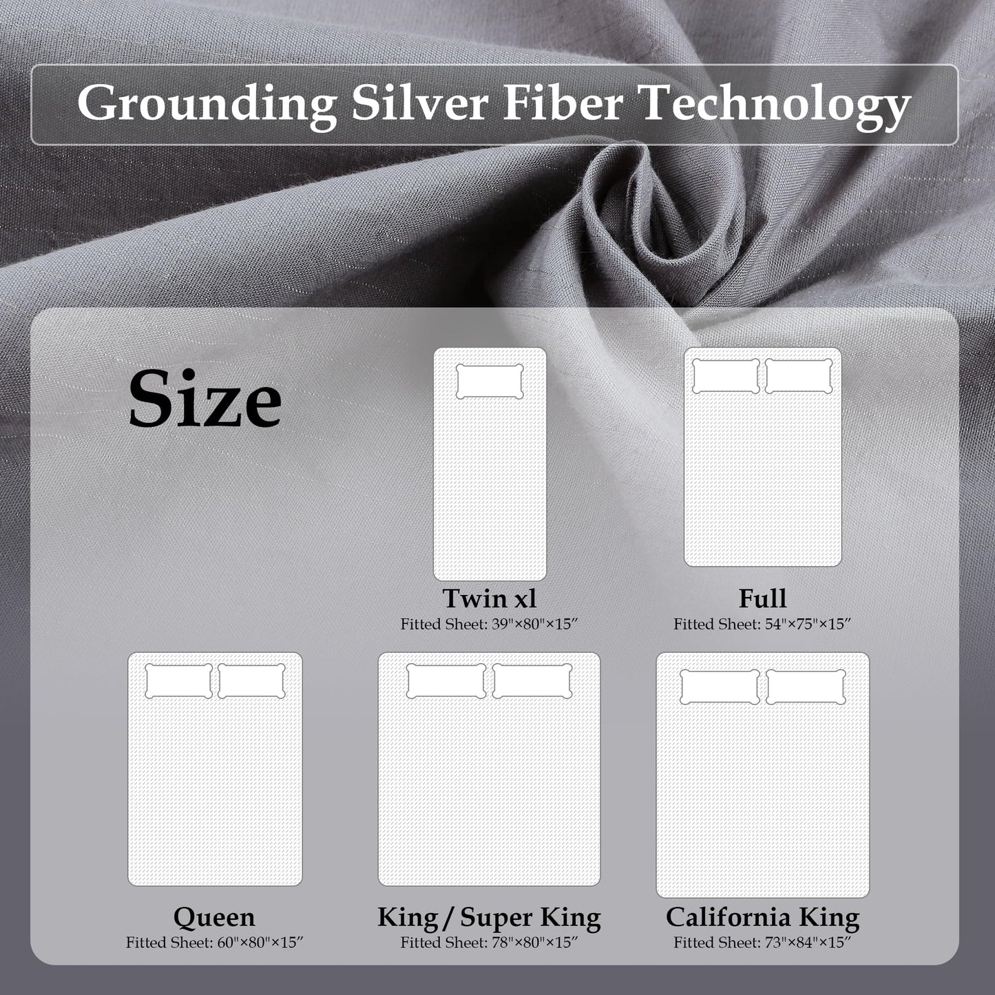 Grounding Sheet, 90% Organic Cotton+10% Pure Silver Organic Fitted Grounded Sheet for Improved Sleep, Pain Relief - Earth Connected Bedding (Gray, (78.4 * 80.2 * 15inch))